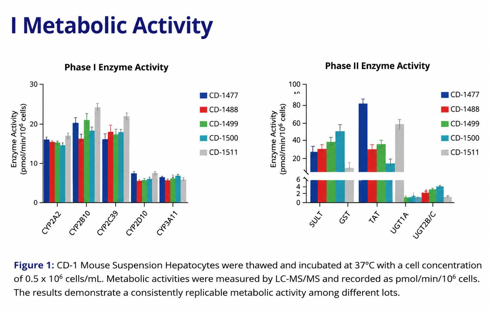 Phase I and Phase II enzyme activity of cryopreserved hepatocytes across multiple lots
